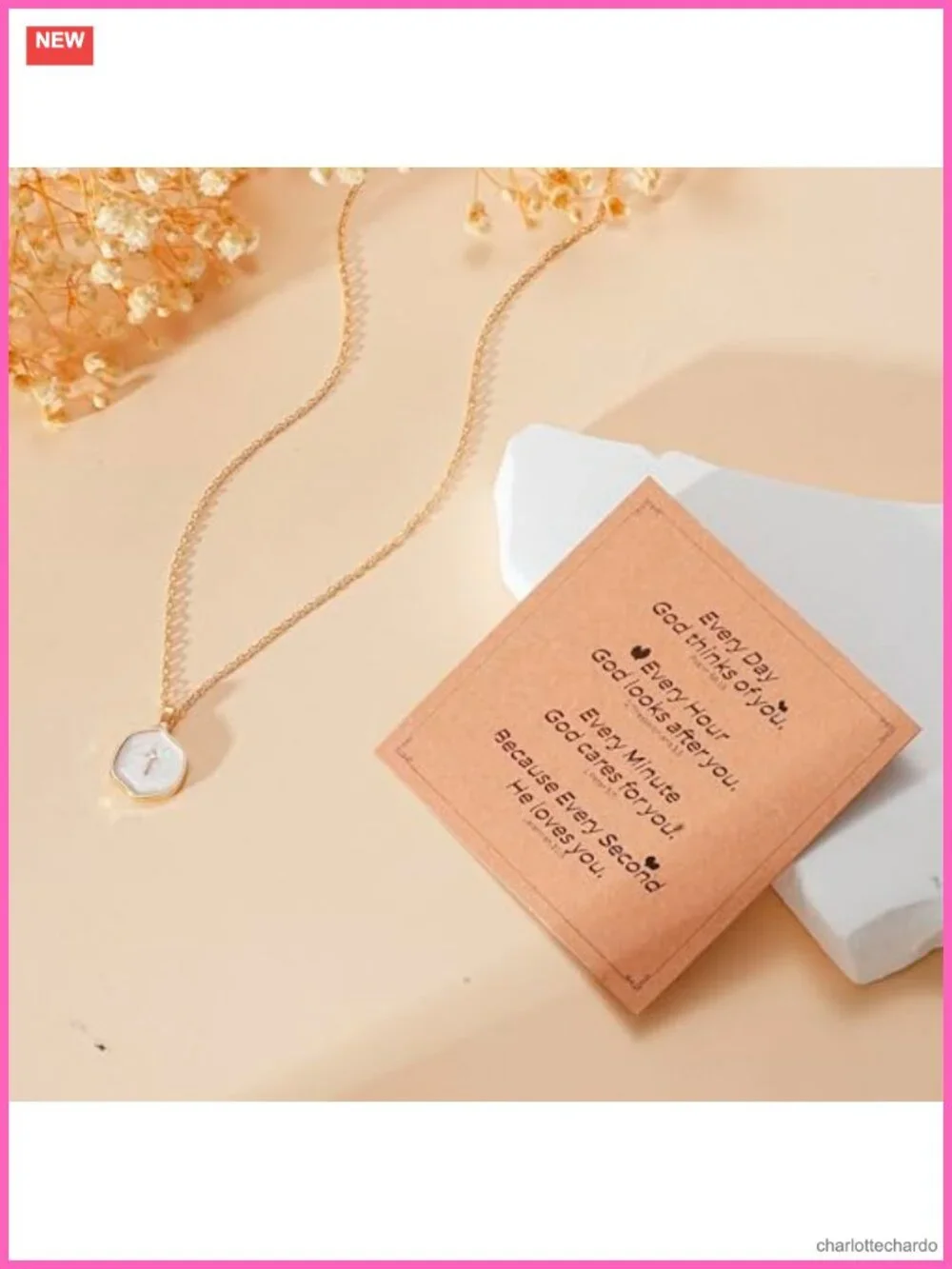 14K Gold Over Brass Cross Necklace Adjustable Faith Pendant Baptism Gift
